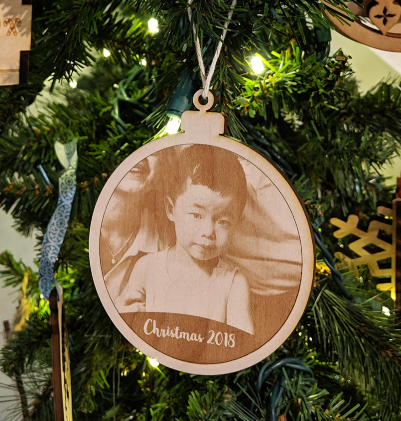 Laser-engraved photo ornament